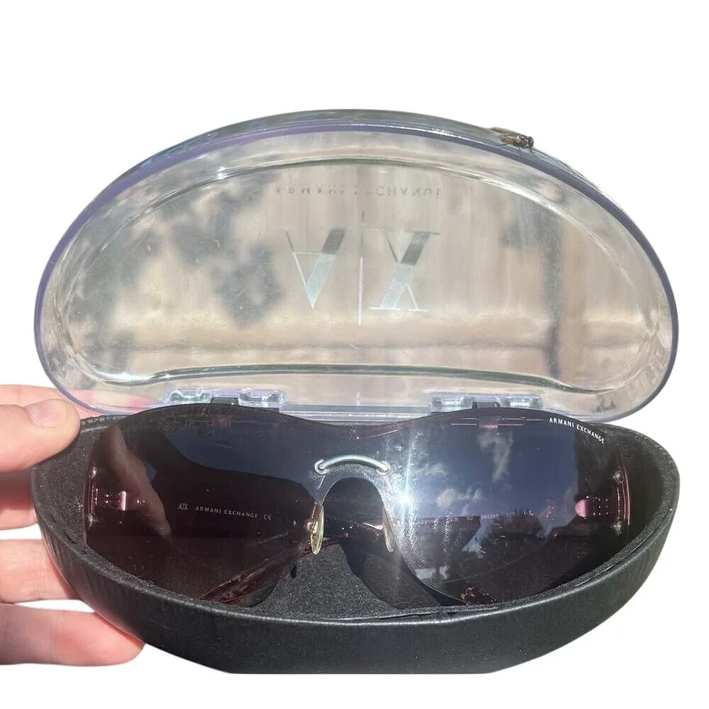 Armani Exchange AX210/S Vintage‎ Rimless Y2K Shield Sunglasses Burgundy/Gold